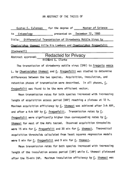 Differential Transmission of Strawberry Mottle Virus by Chaetosiphon Thomas Hille Ris Lambers and Chaetosiphon Fragaefolii (Cock