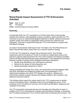 Racial Equity Impact Assessment of TTC Enforcement Activities