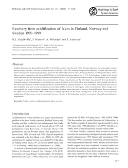Recovery from Acidification of Lakes in Finland, Norway and Sweden 1990–1999
