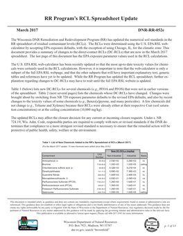 RR Program's RCL Spreadsheet Update