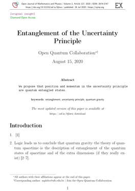 Entanglement of the Uncertainty Principle