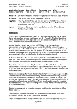 Report on Dale Street/Lena Street to Planning and Highways Committee