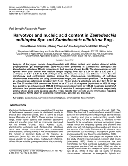 Karyotype and Nucleic Acid Content in Zantedeschia Aethiopica Spr. and Zantedeschia Elliottiana Engl