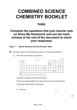 Combined Science Chemistry Booklet