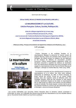 Sommaire De O. Dard, M. Leymarie & N. Mcwilliam ; Le Maurrassisme Et