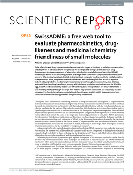 Swissadme: a Free Web Tool to Evaluate Pharmacokinetics, Drug