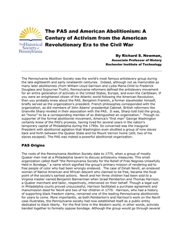 The PAS and American Abolitionism: a Century of Activism from the American Revolutionary Era to the Civil War