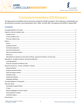 Curriculum Inventory (CI) Glossary Last Updated 11/30/2020 1 © 2020 Association of American Medical Colleges