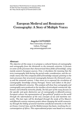 European Medieval and Renaissance Cosmography: a Story of Multiple Voices