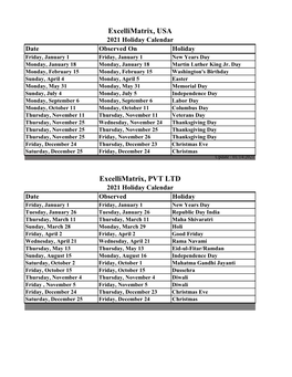 2021 Excellimatrix Holiday Calendar 3.Xlsx