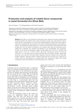 Production and Analysis of Volatile Flavor Compounds in Sweet Fermented Rice (Khao Mak)