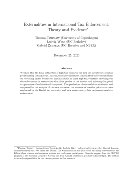 Externalities in International Tax Enforcement: Theory and Evidence∗