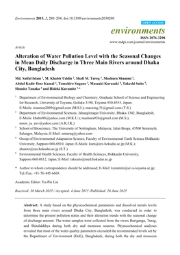 Alteration of Water Pollution Level with the Seasonal Changes in Mean Daily Discharge in Three Main Rivers Around Dhaka City, Bangladesh