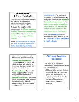 Introduction to Stiffness Analysis Stiffness Analysis Procedure