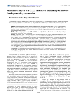 Molecular Analysis of FOXC1 in Subjects Presenting with Severe Developmental Eye Anomalies