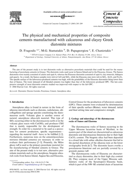 The Physical and Mechanical Properties of Composite Cements Manufactured with Calcareous and Clayey Greek Diatomite Mixtures