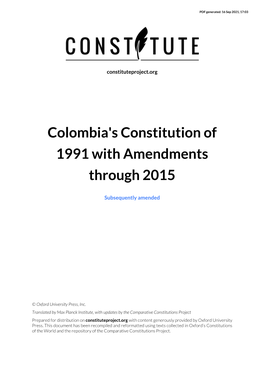 Colombia's Constitution of 1991 with Amendments Through 2015