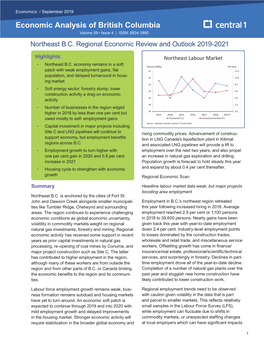 Northeast B.C. Regional Economic Review and Outlook 2019-2021