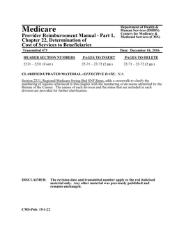 Medicare Centers for Medicare & Provider Reimbursement Manual - Part 1, Medicaid Services (CMS) Chapter 22, Determination of Cost of Services to Beneficiaries