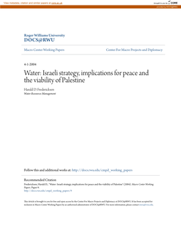 Water: Israeli Strategy, Implications for Peace and the Viability of Palestine Harald D