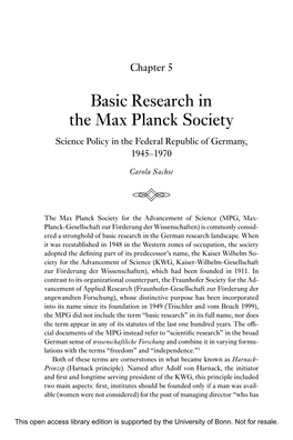 Basic Research in the Max Planck Society Science Policy in the Federal Republic of Germany, 1945–1970