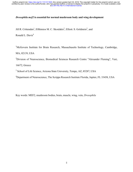 Drosophila Mef2 Is Essential for Normal Mushroom Body and Wing Development