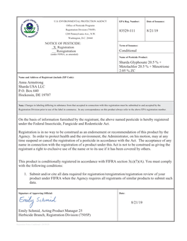 US EPA, Pesticide Product Label, SHARDA GLYPHOSATE 20.5 % +