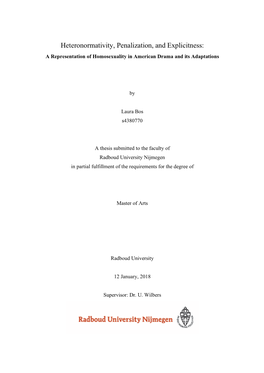 Heteronormativity, Penalization, and Explicitness: a Representation of Homosexuality in American Drama and Its Adaptations