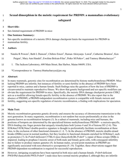 Sexual Dimorphism in the Meiotic Requirement for PRDM9: a Mammalian Evolutionary