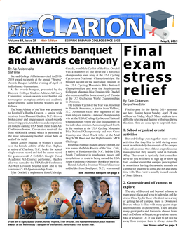 The Clarion | May 1, 2019 Are You ‘Athleticscontinued from Banquet’ Page 1 Female Rookie of the Year