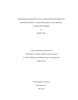 Archaeomalacological Data and Paleoenvironmental