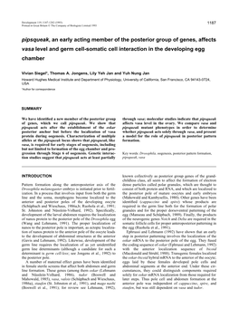 Pipsqueak, an Early Acting Member of the Posterior Group of Genes, Affects Vasa Level and Germ Cell-Somatic Cell Interaction in the Developing Egg Chamber