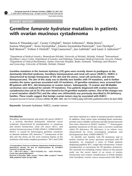Germline Fumarate Hydratase Mutations in Patients with Ovarian Mucinous Cystadenoma