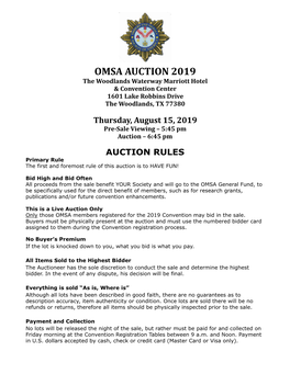 OMSA 2019 Auction Catalog