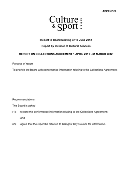 Report on Collections Agreement 1 April 2011 - 31 March 2012