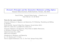 Fermat's Principle and the Geometric Mechanics of Ray