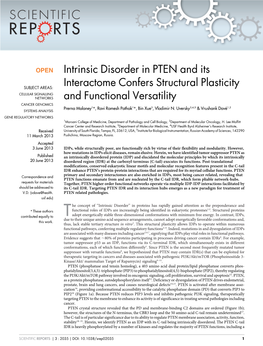 Intrinsic Disorder in PTEN and Its Interactome Confers Structural Plasticity and 63