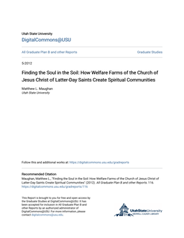 How Welfare Farms of the Church of Jesus Christ of Latter-Day Saints Create Spiritual Communities