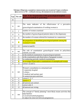 Topic N 26: Organization of the Gynecological Hospital. Research Methods in Gynecology. the Main Indicator of the Effectiveness