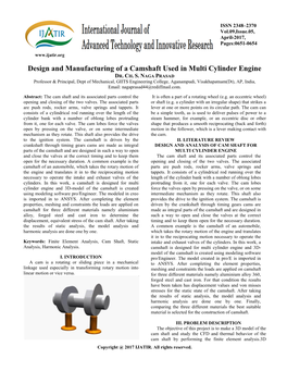 Design and Manufacturing of a Camshaft Used in Multi Cylinder Engine