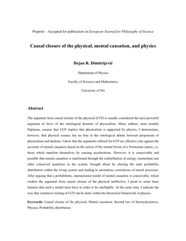 Causal Closure of the Physical, Mental Causation, and Physics