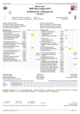QNB Stars League 20/21 Al-Wakrah SC 0:3 (0:1) Al-Rayyan SC