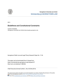 Biodefense and Constitutional Constraints