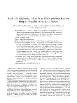 Illicit Methylphenidate Use in an Undergraduate Student Sample: Prevalence and Risk Factors