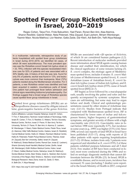 Spotted Fever Group Rickettsioses in Israel, 2010–2019