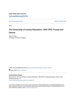 The Censorship of Literary Naturalism, 1885-1895: Prussia and Saxony