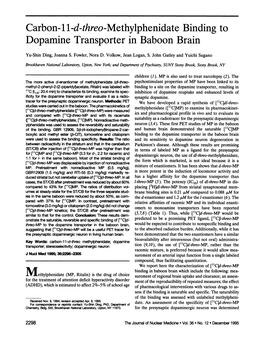 Carbon-I I-D-Threo-Methylphenidate Binding to Dopamine Transporter in Baboon Brain