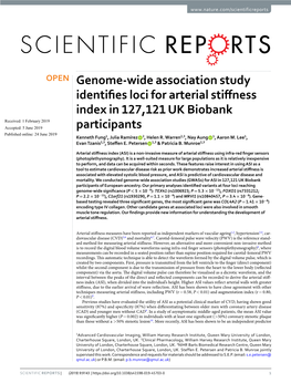 Genome-Wide Association Study Identifies Loci for Arterial Stiffness