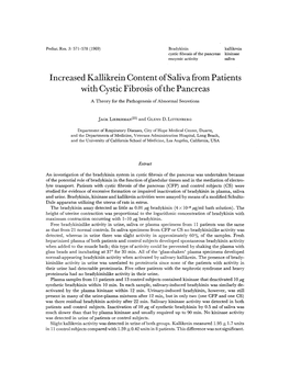 Increased Kallikrein Content of Saliva from Patients with Cystic Fibrosis of the Pancreas