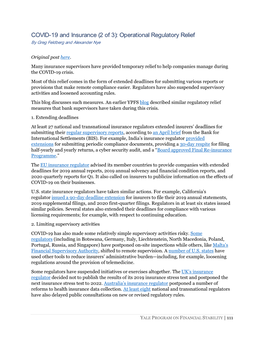 Operational Regulatory Relief by Greg Feldberg and Alexander Nye